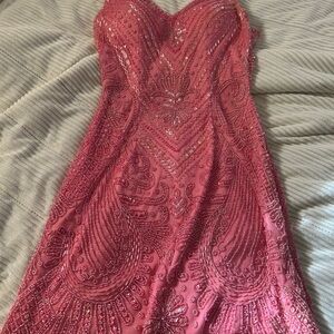 Sherri Hill Strapless Coral Beaded Dress